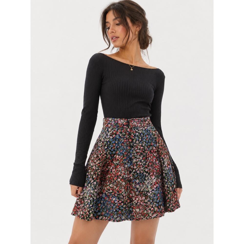 Urban Outfitters Millie Floral Button Front Mini Skirt WhimsyGoth Indie Small